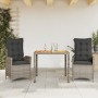 Set comedor de jardín 3 piezas con cojines ratán sintético gris en Conjuntos de jardín | Comprar online en Foru.es