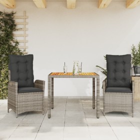 Set comedor de jardín 3 piezas con cojines ratán sintético gris en Conjuntos de jardín | Comprar online en Foru.es