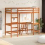 Cama alta con escritorio madera maciza pino marrón 80x200 cm de , Camas y somieres - Ref: Foro24-842857, Precio: 210,76 €, De...