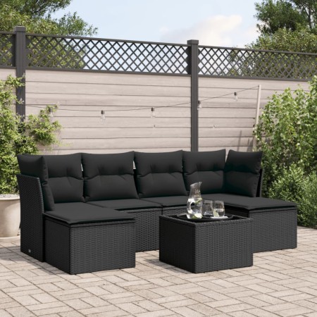 Set de comedor de jardín 7 pzas y cojines ratán sintético negro de , Conjuntos de jardín - Ref: Foro24-3218015, Precio: 382,1...