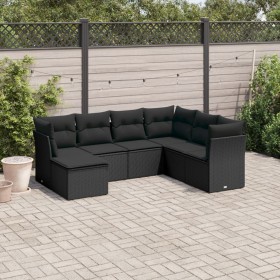 Set de comedor de jardín 7 pzas y cojines ratán sintético negro de , Conjuntos de jardín - Ref: Foro24-3217985, Precio: 434,2...