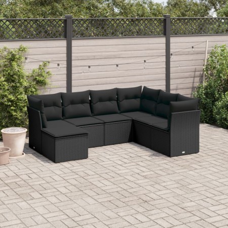 Set de comedor de jardín 7 pzas y cojines ratán sintético negro de , Conjuntos de jardín - Ref: Foro24-3217985, Precio: 434,2...