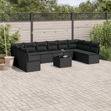 Set de sofás de jardín 11 pzas y cojines ratán sintético negro de , Conjuntos de jardín - Ref: Foro24-3218095, Precio: 643,67...