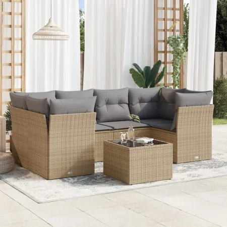 7-piece garden sofa set and beige synthetic rattan cushions by , Garden sets - Ref: Foro24-3217269, Price: 422,91 €, Discount: %
