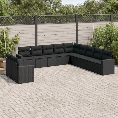 Set de sofás de jardín 11 pzas y cojines ratán sintético negro de , Conjuntos de jardín - Ref: Foro24-3219175, Precio: 704,68...