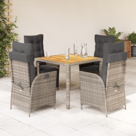 Set comedor de jardín 5 piezas con cojines ratán sintético gris en Conjuntos de jardín | Comprar online en Foru.es