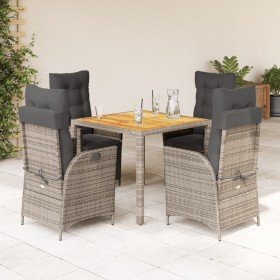 Set comedor de jardín 5 piezas con cojines ratán sintético gris en Conjuntos de jardín | Comprar online en Foru.es