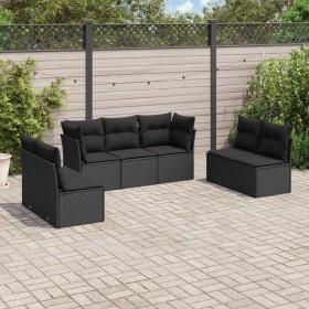 Set de comedor de jardín 7 pzas y cojines ratán sintético negro de , Conjuntos de jardín - Ref: Foro24-3249244, Precio: 451,0...