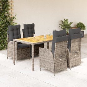 Set comedor de jardín 5 piezas con cojines ratán sintético gris en Conjuntos de jardín | Comprar online en Foru.es