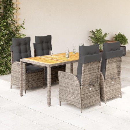 Set comedor de jardín 5 piezas con cojines ratán sintético gris en Conjuntos de jardín | Comprar online en Foru.es