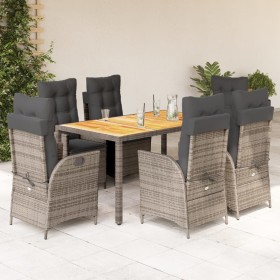 Set comedor jardín 7 pzas y cojines ratán sintético gris en Conjuntos de jardín | Comprar online en Foru.es