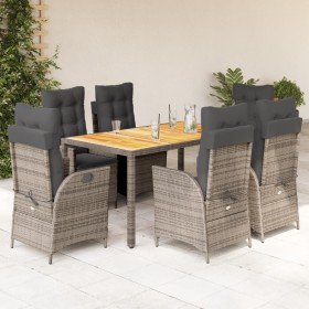Set comedor jardín 7 pzas y cojines ratán sintético gris en Conjuntos de jardín | Comprar online en Foru.es