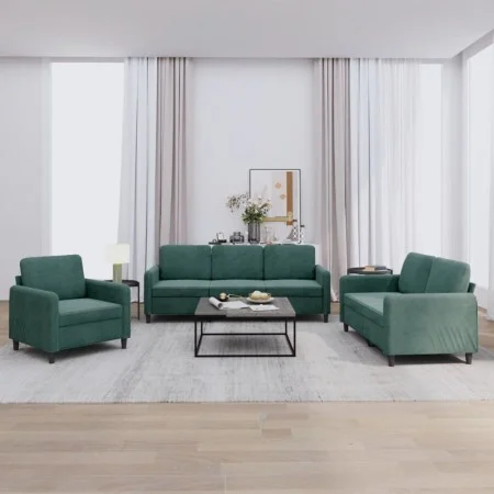 Dark green velvet 3-piece sofa set by , Sofas - Ref: Foro24-3201936, Price: 721,05 €, Discount: %