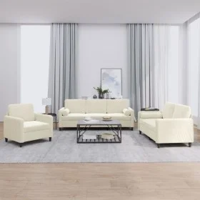 Dreiteilige Sofagarnitur aus cremefarbenem Samt mit Kissen von , Sofas - Ref: Foro24-3201962, Preis: 756,02 €, Rabatt: %