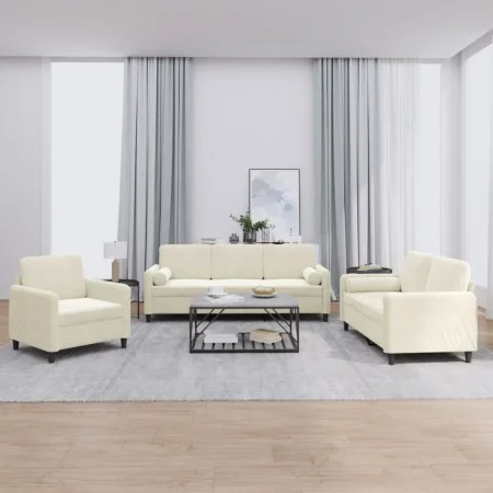 Cream velvet 3-piece sofa set with cushions by , Sofas - Ref: Foro24-3201962, Price: 756,02 €, Discount: %