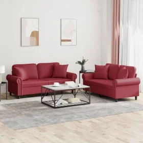 Juego de sofás con cojines 2 piezas cuero sintético rojo tinto de , Sofás - Ref: Foro24-3202163, Precio: 466,77 €, Descuento: %