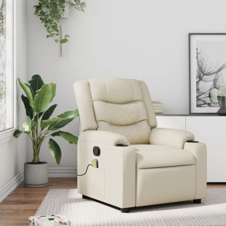 Sillón reclinable de masaje cuero sintético crema de , Sillones - Ref: Foro24-374124, Precio: 260,13 €, Descuento: %