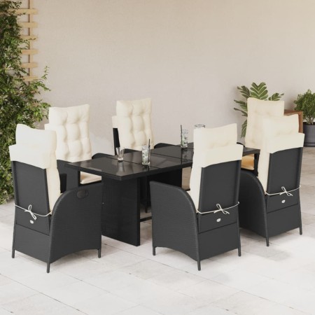 Set de comedor de jardín 7 pzas y cojines ratán sintético negro en Conjuntos de jardín | Comprar online en Foru.es