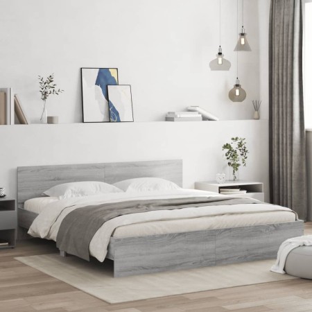 Estructura de cama con cabecero gris Sonoma 180x200 cm de , Camas y somieres - Ref: Foro24-3207467, Precio: 177,98 €, Descuen...