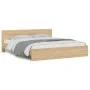 Sonoma oak bed frame with headboard and LED lights 200x200 cm by , Beds and slatted bases - Ref: Foro24-3207583, Price: 199,9...