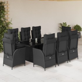 Set de comedor de jardín 9 pzas y cojines ratán sintético negro en Conjuntos de jardín | Comprar online en Foru.es