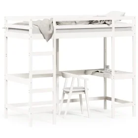 Loft bed with solid white pine wood desk 90x200 cm by , Beds and slatted bases - Ref: Foro24-842851, Price: 277,34 €, Discoun...