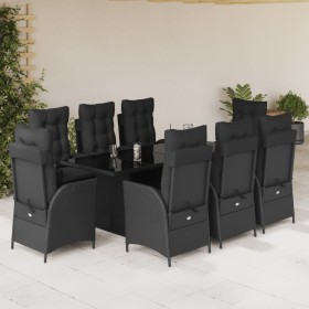 Set de comedor de jardín 9 pzas y cojines ratán sintético negro en Conjuntos de jardín | Comprar online en Foru.es