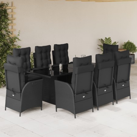 Set de comedor de jardín 9 pzas y cojines ratán sintético negro en Conjuntos de jardín | Comprar online en Foru.es