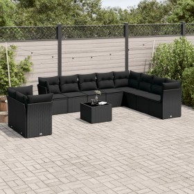 Set de sofás de jardín 11 pzas y cojines ratán sintético negro de , Conjuntos de jardín - Ref: Foro24-3217865, Precio: 693,56...