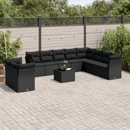 Set de sofás de jardín 11 pzas y cojines ratán sintético negro de , Conjuntos de jardín - Ref: Foro24-3217865, Precio: 693,56...