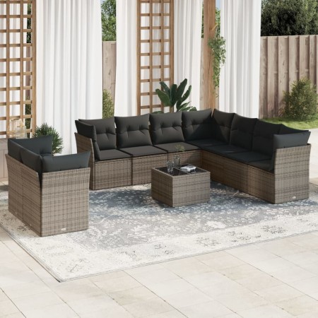 Set de sofás de jardín 10 pzas con cojines ratán sintético gris de , Conjuntos de jardín - Ref: Foro24-3217850, Precio: 595,0...