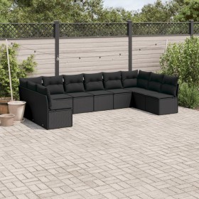 Set de sofás de jardín 10 pzas cojines ratán sintético negro de , Conjuntos de jardín - Ref: Foro24-3218085, Precio: 597,21 €...