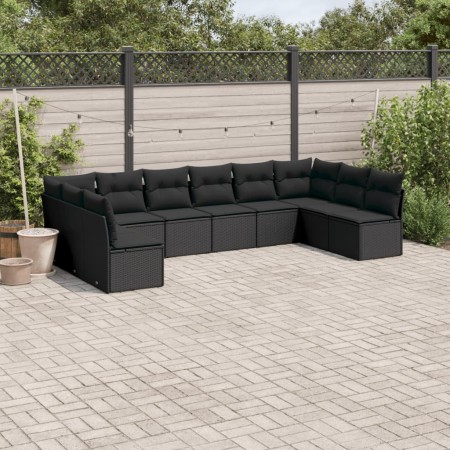 Set de sofás de jardín 10 pzas cojines ratán sintético negro de , Conjuntos de jardín - Ref: Foro24-3218085, Precio: 597,21 €...