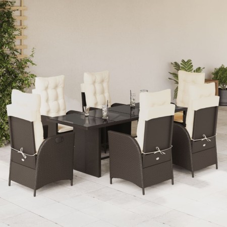 Set comedor de jardín 7 pzas con cojines ratán sintético marrón en Conjuntos de jardín | Comprar online en Foru.es