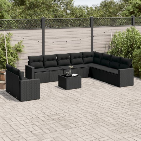 Set de sofás de jardín 11 pzas y cojines ratán sintético negro de , Conjuntos de jardín - Ref: Foro24-3219165, Precio: 691,37...