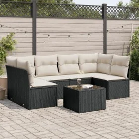 Set de comedor de jardín 7 pzas y cojines ratán sintético negro de , Conjuntos de jardín - Ref: Foro24-3249235, Precio: 394,6...