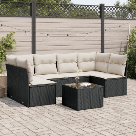 Set de comedor de jardín 7 pzas y cojines ratán sintético negro de , Conjuntos de jardín - Ref: Foro24-3249235, Precio: 402,2...