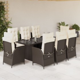 Set comedor para jardín 9 pzas y cojines ratán sintético marrón en Conjuntos de jardín | Comprar online en Foru.es