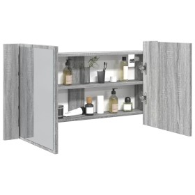 Armario espejo de baño luz LED acrílico gris Sonoma 90x12x45 cm de , Tocadores de baño - Ref: Foro24-834968, Precio: 59,41 €,...
