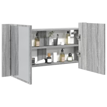 Armario espejo de baño luz LED acrílico gris Sonoma 90x12x45 cm de , Tocadores de baño - Ref: Foro24-834968, Precio: 59,41 €,...