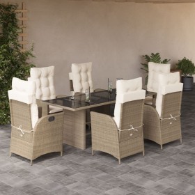 Set comedor de jardín 7 pzas con cojines ratán sintético beige en Conjuntos de jardín | Comprar online en Foru.es
