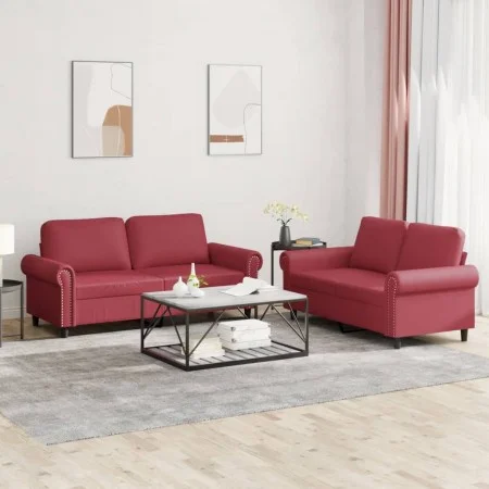 Juego de sofás con cojines 2 piezas cuero sintético rojo tinto de , Sofás - Ref: Foro24-3202153, Precio: 436,23 €, Descuento: %