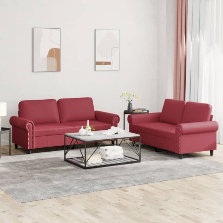 Juego de sofás con cojines 2 piezas cuero sintético rojo tinto de , Sofás - Ref: Foro24-3202153, Precio: 442,93 €, Descuento: %