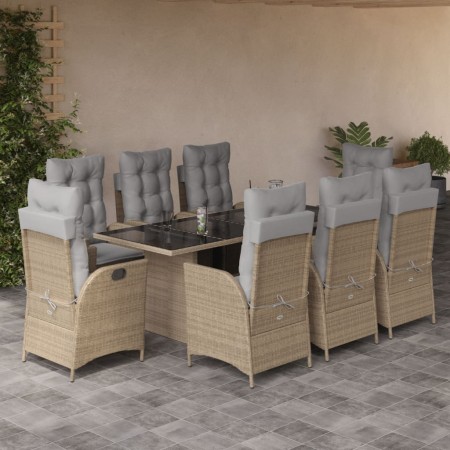 Set comedor de jardín 9 pzas con cojines ratán sintético beige en Conjuntos de jardín | Comprar online en Foru.es