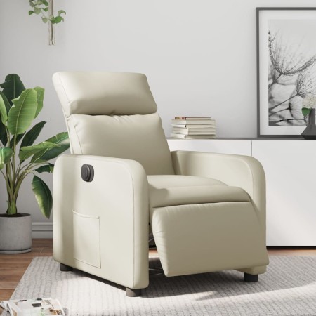 Sillón reclinable eléctrico de cuero sintético crema de , Sillones - Ref: Foro24-3206736, Precio: 230,99 €, Descuento: %
