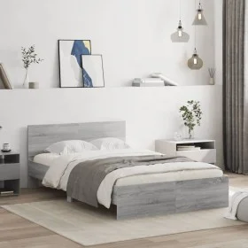 Sonoma gray bed frame with headboard 120x200 cm by , Beds and slatted bases - Ref: Foro24-3207495, Price: 155,32 €, Discount: %