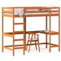 Cama alta con escritorio madera maciza pino marrón 100x200 cm de , Camas y somieres - Ref: Foro24-842849, Precio: 227,12 €, D...
