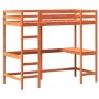 Cama alta con escritorio madera maciza pino marrón 100x200 cm de , Camas y somieres - Ref: Foro24-842849, Precio: 227,12 €, D...
