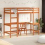 Cama alta con escritorio madera maciza pino marrón 100x200 cm de , Camas y somieres - Ref: Foro24-842849, Precio: 227,12 €, D...