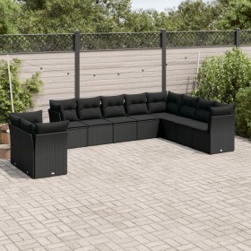 Set de sofás de jardín 10 pzas cojines ratán sintético negro de , Conjuntos de jardín - Ref: Foro24-3217855, Precio: 648,50 €...